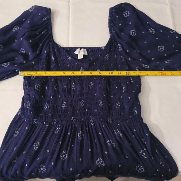 Women’s True Craft Off the Shoulder Midi Dress Blue Geometry Size M Boho Y2K - Picture 9 of 15
